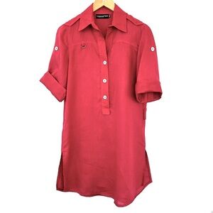 Cinoche, France, tunic/shirt dress with roll tab sleeves, 💯 linen